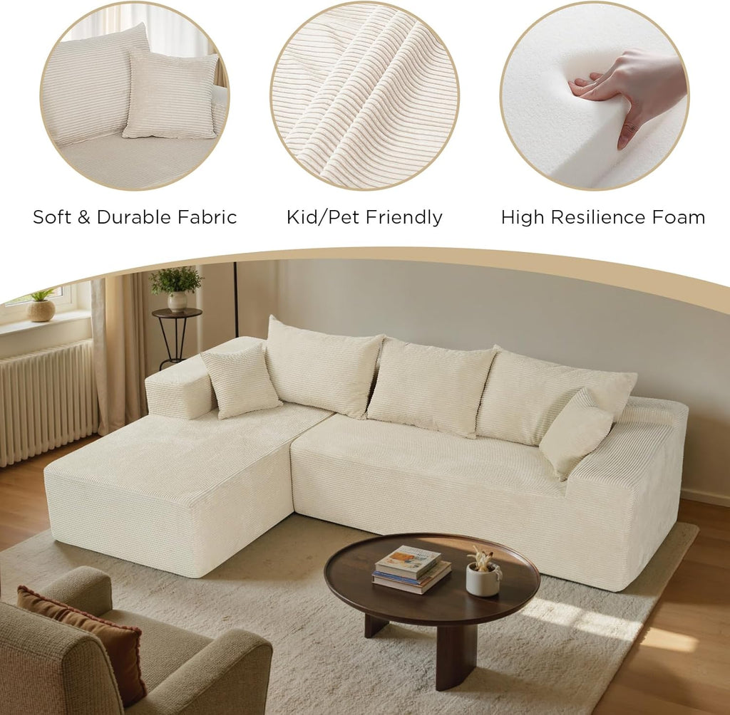Cloud sofa with L-shaped lounge chair modern modular sofa with deep seats