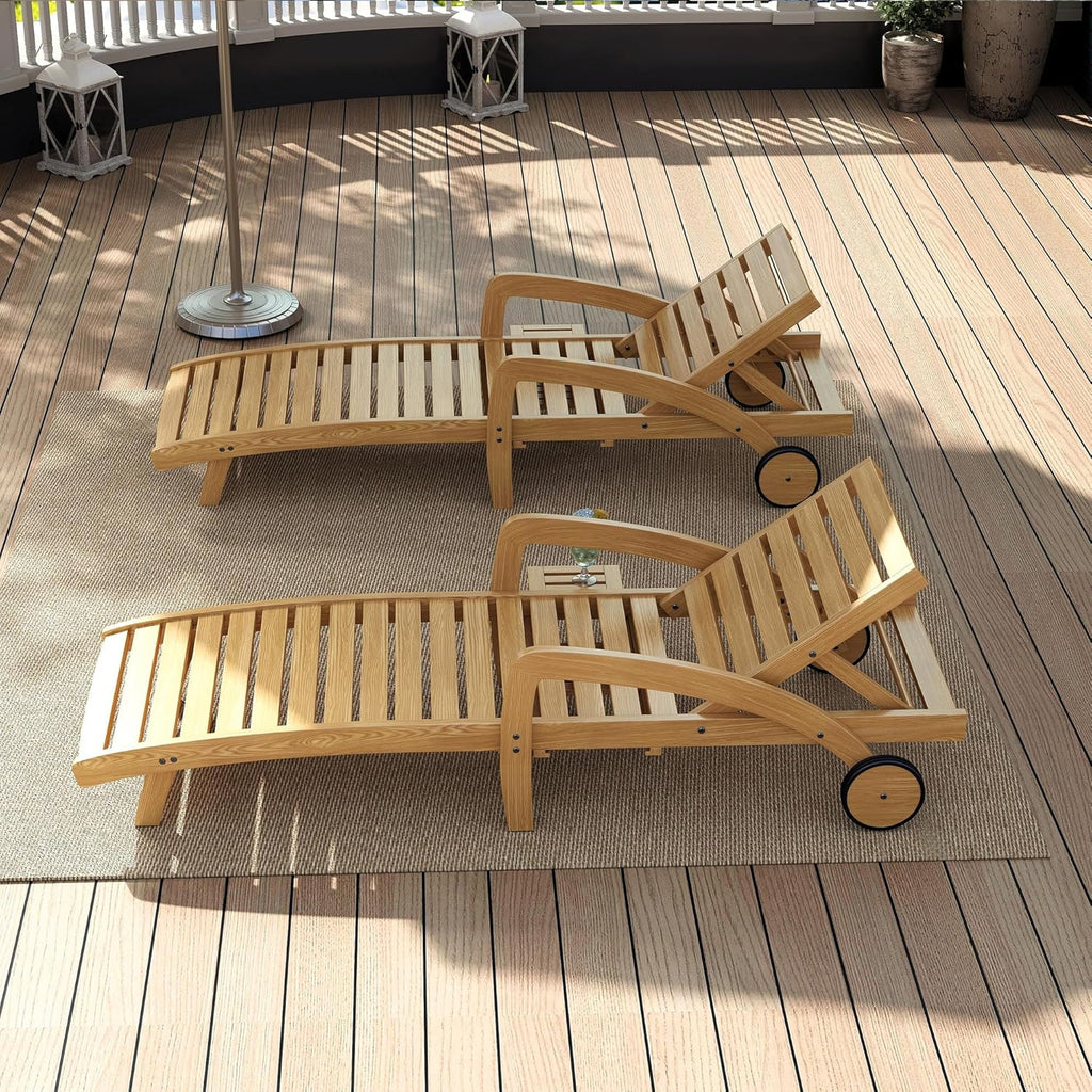 Pool Chaise Lounge Chairs Set of 4 5-Position Adjustable Outdoor Patio Lounge Chairs Wood Reclining Chaise Lounger Chair with Pullout Side Table