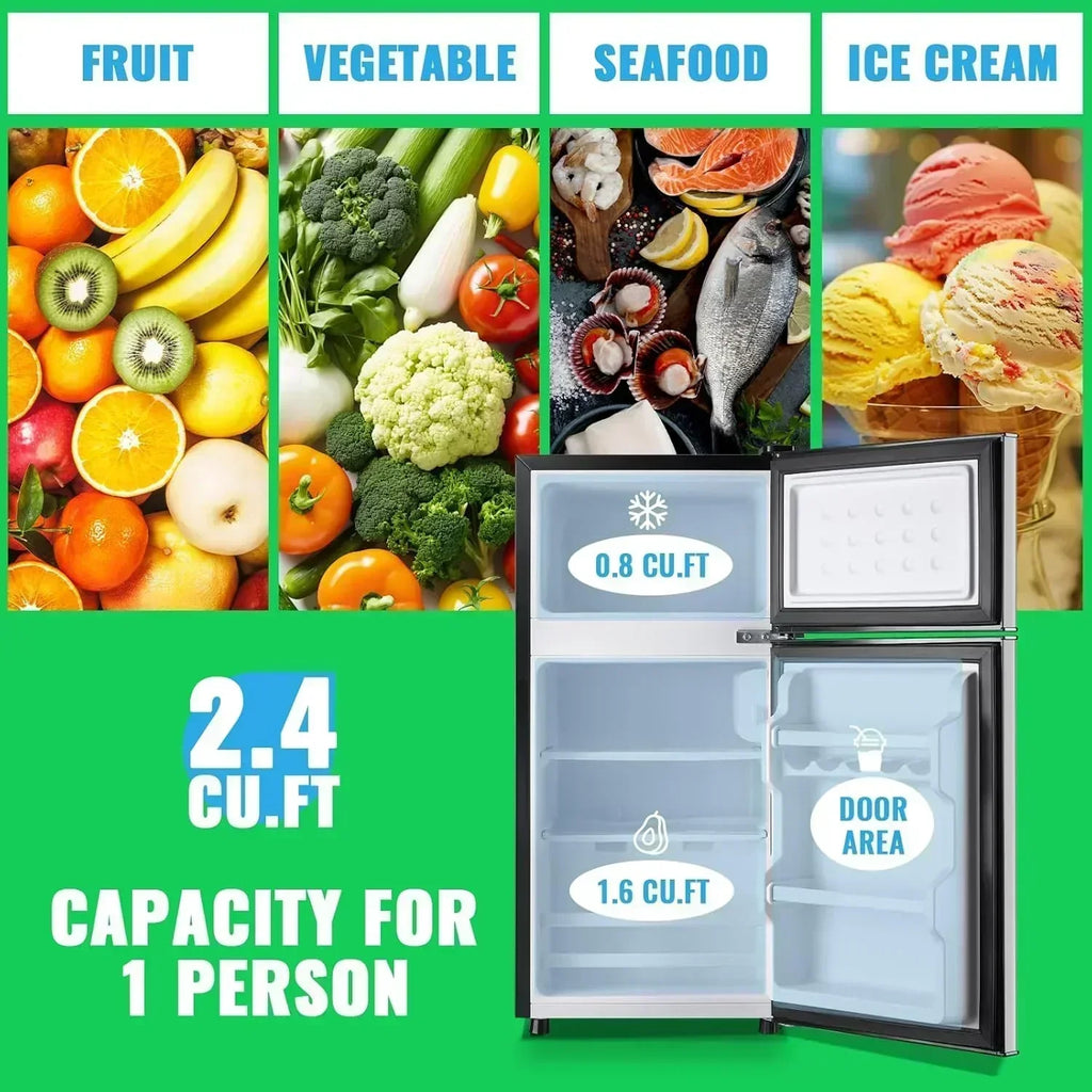 2.4 Cu.Ft Mini Fridge with Freezer Double Door Small Tiny Size Refrigerator with 7 Control Knob