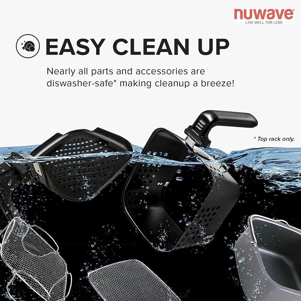 Nuwave Brio 15.5Qt Air Fryer/Oven quickly reheats, bakes, and dehydrates food with a temperature control range of 50��-425��F 1800W.
