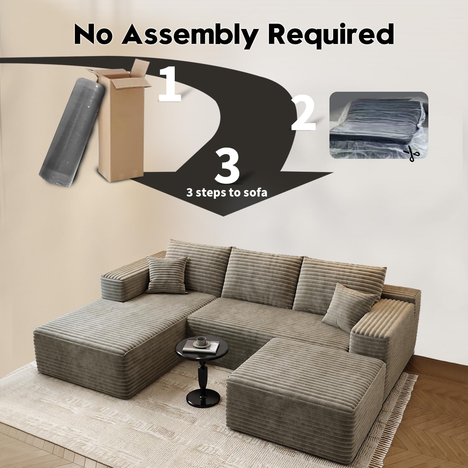 107.5 Cloud Modular Sectional Sofa Couch with L-Shape Chaise,Modern Minimalist Upholstered Couches
