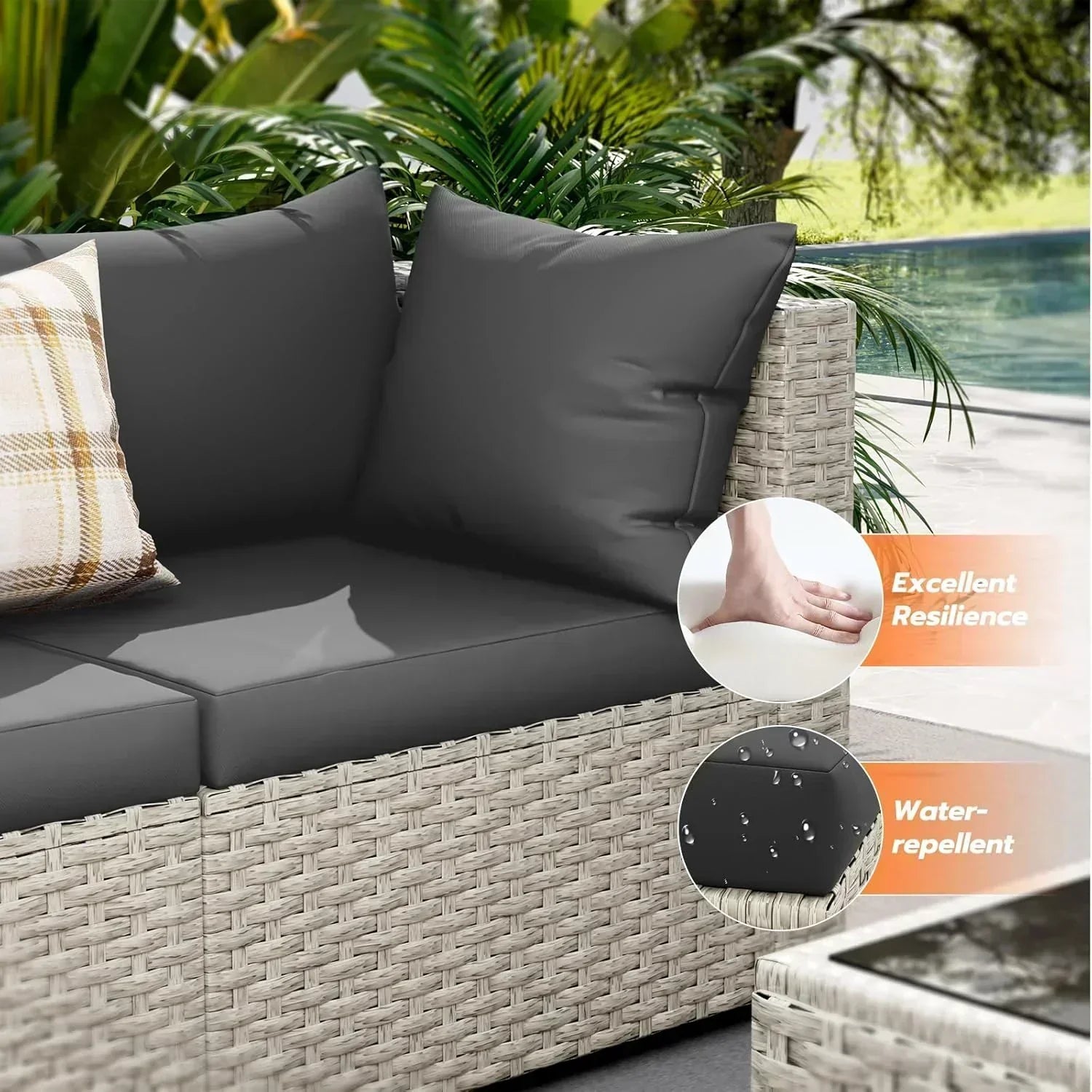 UDPATIO Outdoor Patio Furniture Set 7-Piece PE Wicker Sectional Sofa Outdoor Conversation Set