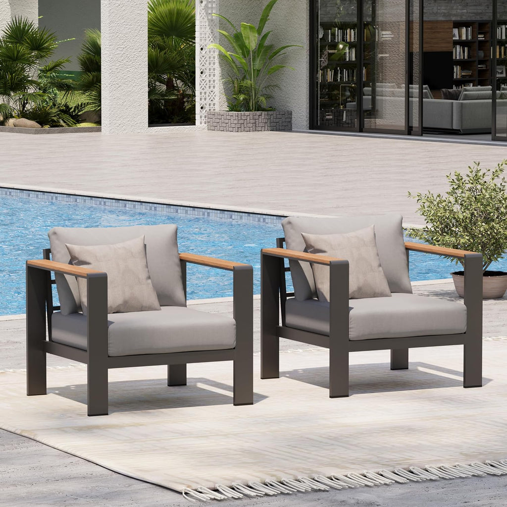 Aluminum Outdoor Patio Furniture Set with Coffee Table, 5 Piece Patio Conversation Sets, Outdoor Sectional Furniture for Porch, Balcony, Yard, Gray