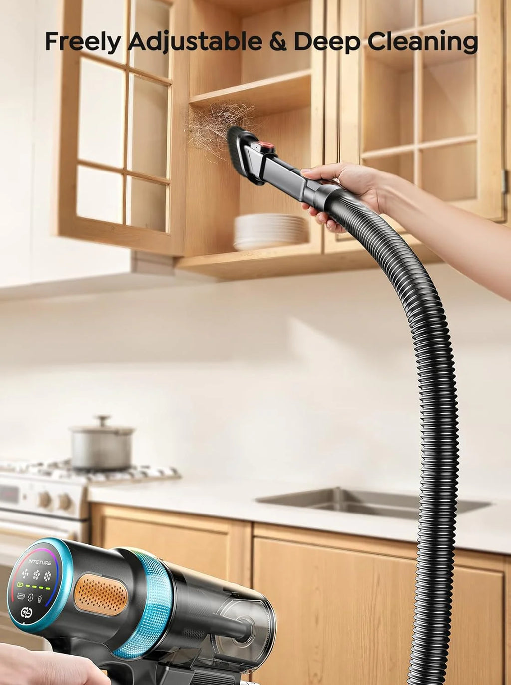 Cordless Vacuum Cleaner, 650W 55KPA 70Mins Vacuum Cleaners for Home, Upgraded Stick Vacuum with 3.3Ft Extendable Hose, LED Touch Screen, Wall Charging Station, Auto Mode for Carpet Pet Hair Hard Floor
