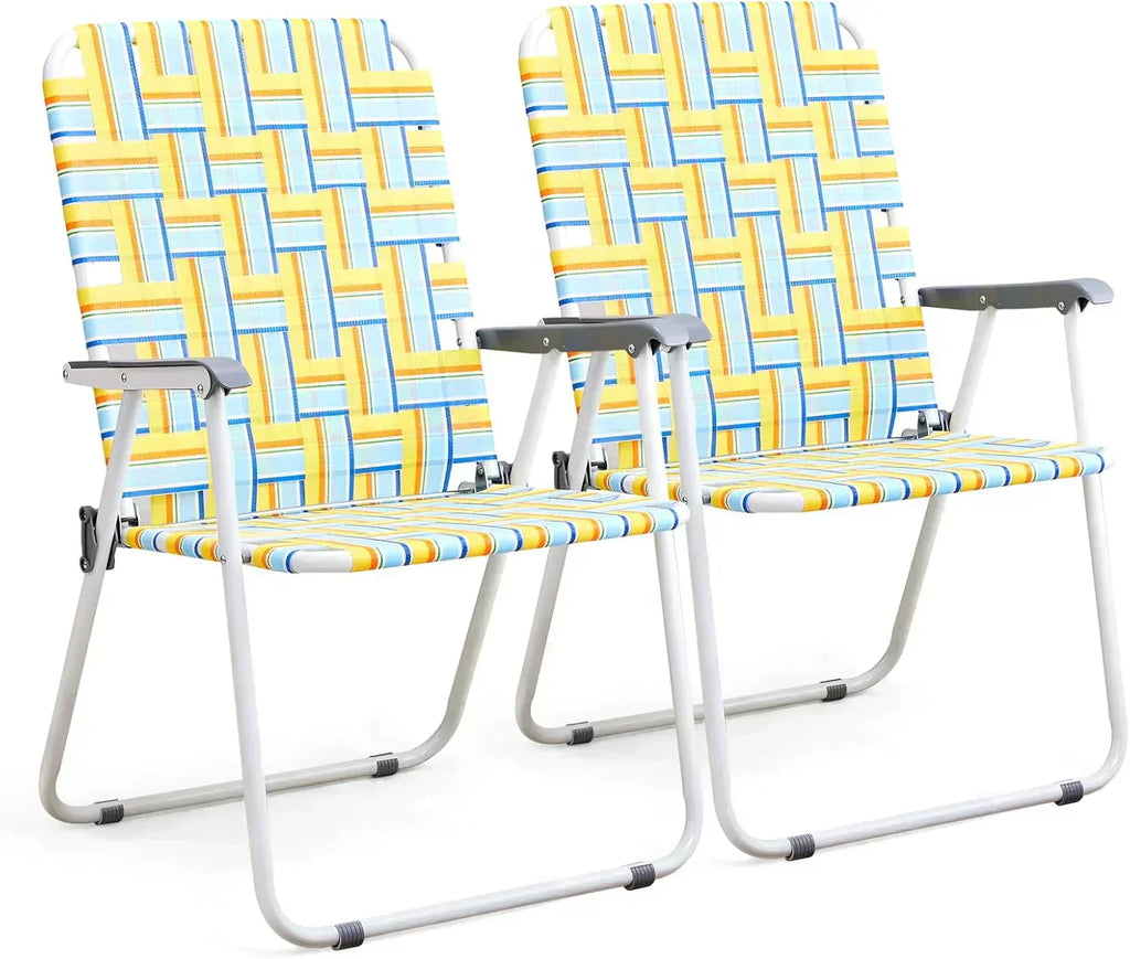 VINGLI Patio Lawn Webbed Folding Chairs Set of 2 Outdoor Beach Portable Lawn Chair