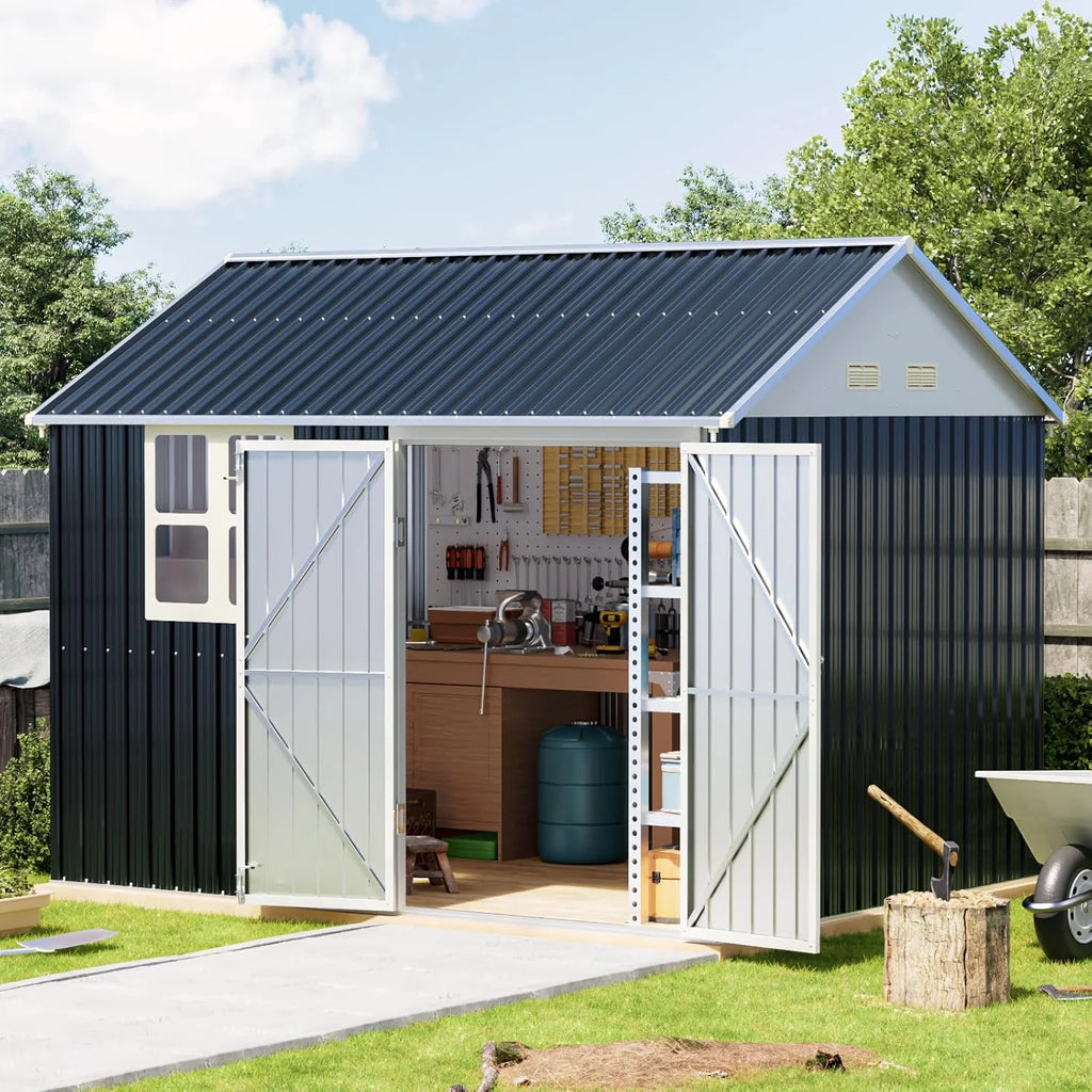 Breezz Outdoor Storage Shed 10 x 12ft. Utility Tool Shed Metal Storage Garden Shed