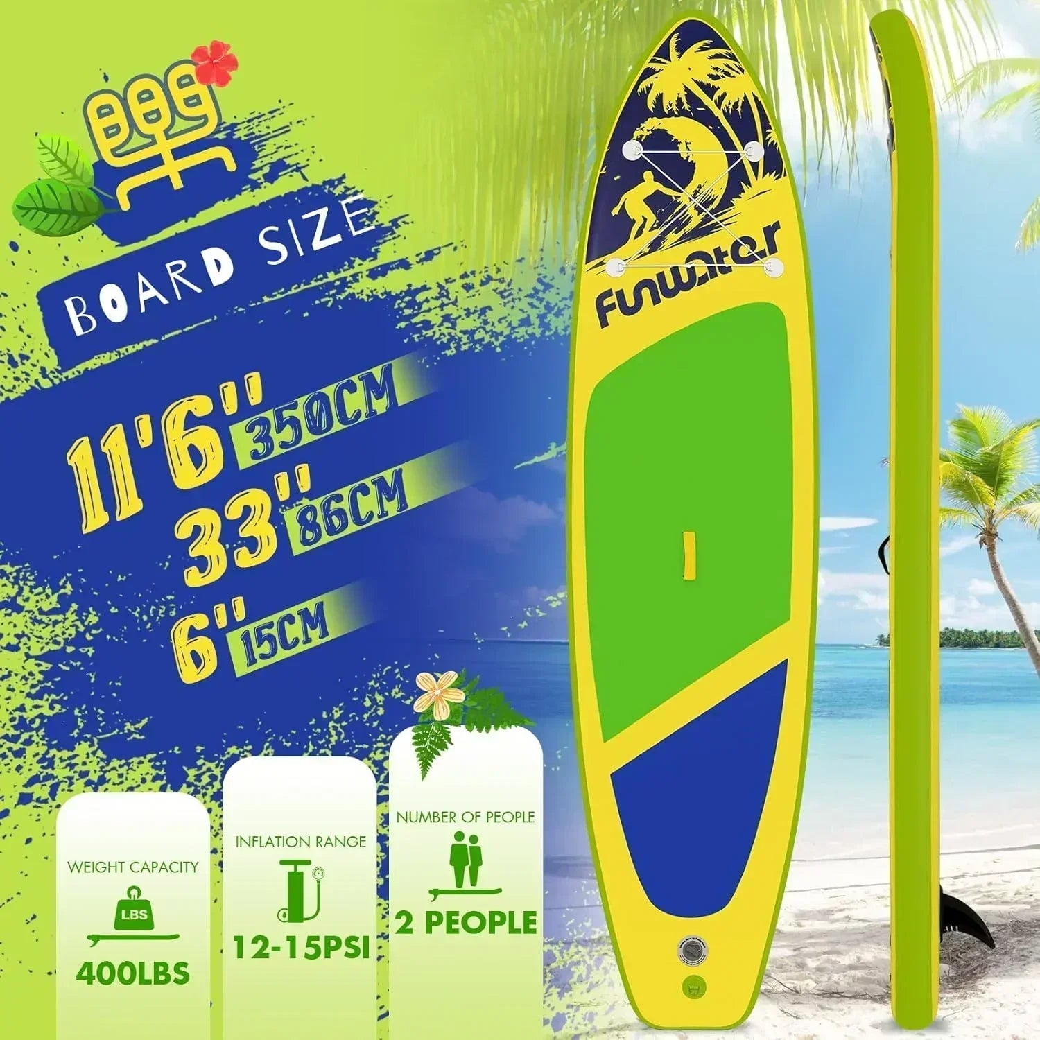FunWater Inflatable Stand Up Paddle Board Premium SUP Paddle Accessories EVA Deck