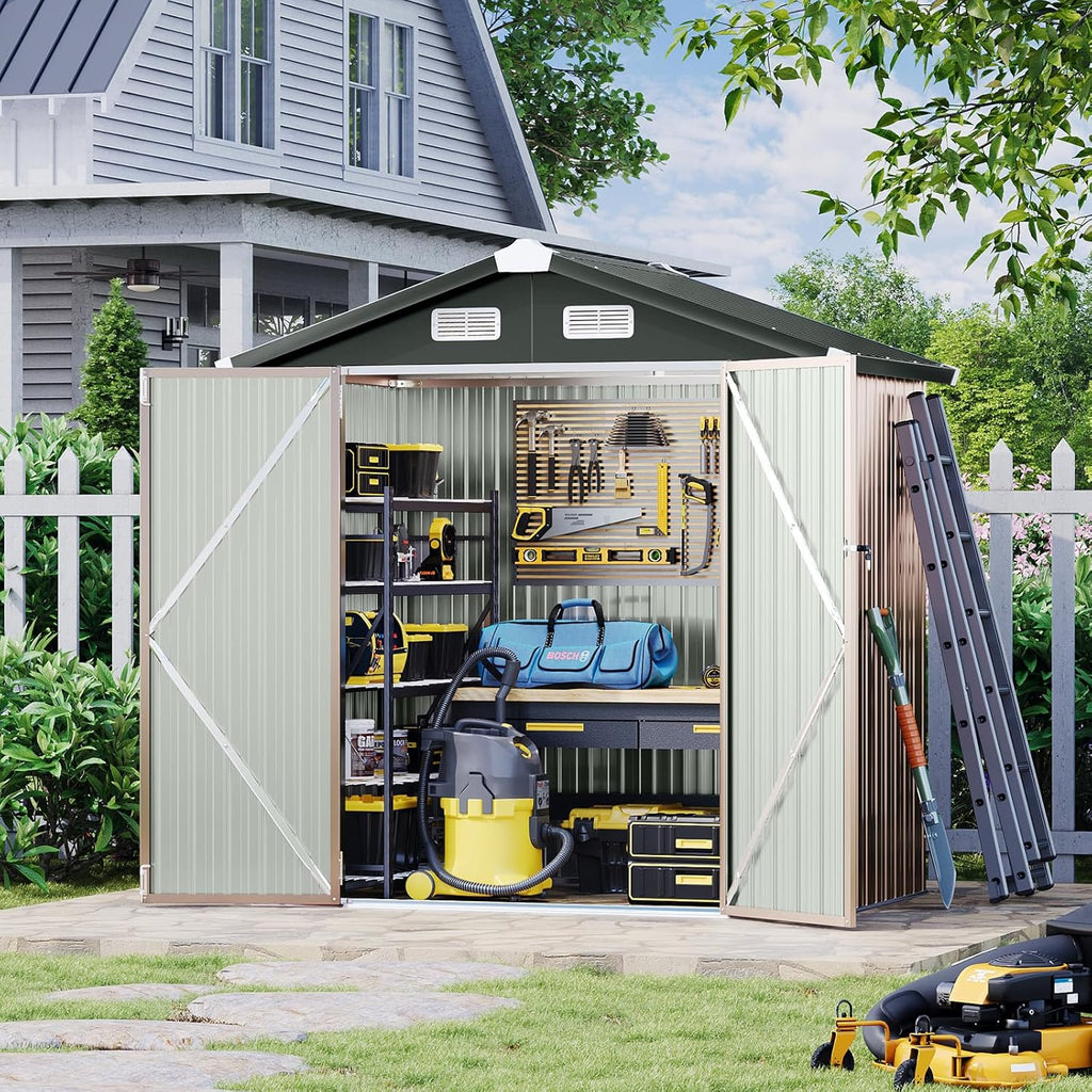 Aoxun 12x10 FT Shed Metal Outdoor Waterproof Storage Shed Steel Utility Garden Tool Shed