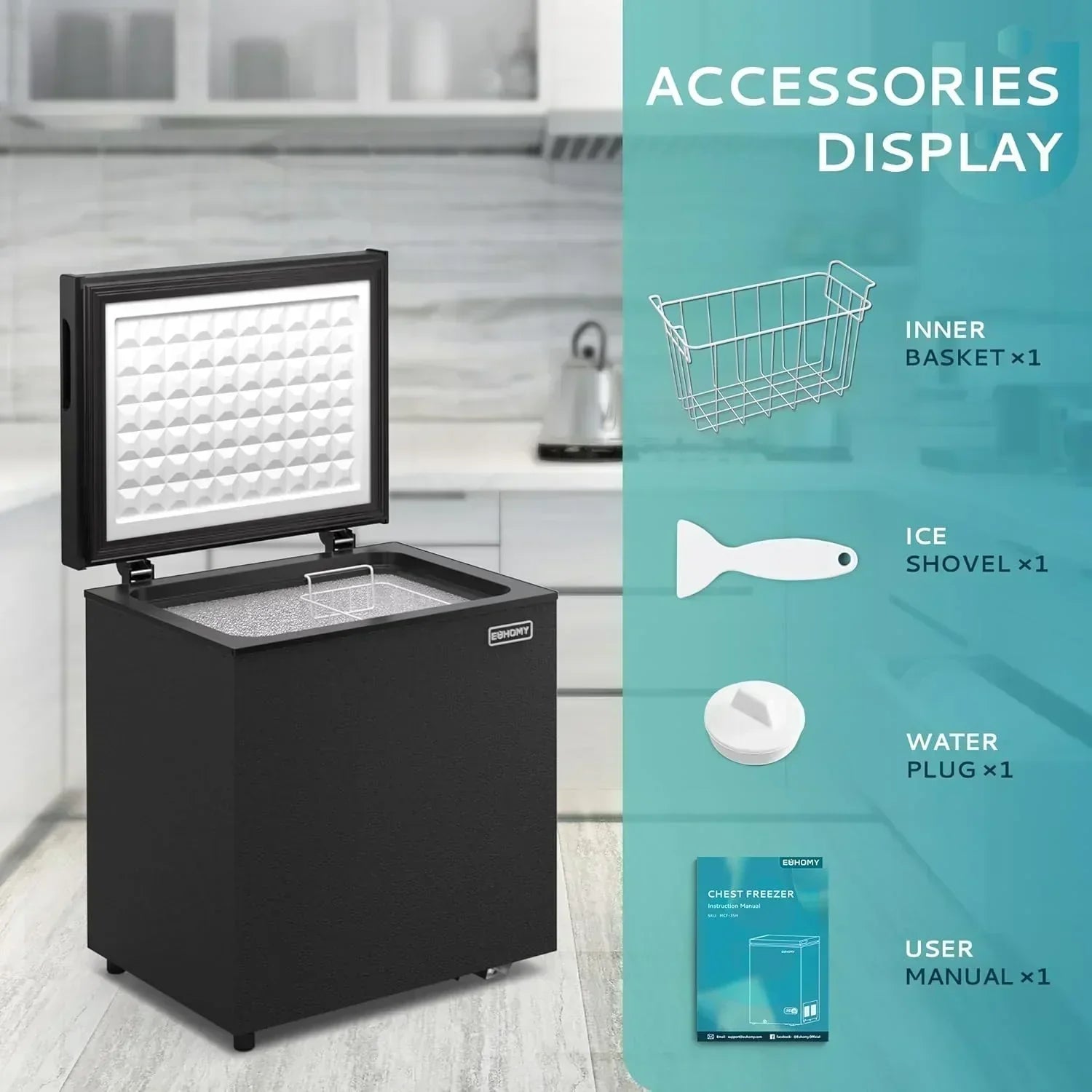 EUHOMY 3.5 Cu.Ft Chest Freezer with Removable Basket Small Deep Freezer Adjustable 7 Thermostat