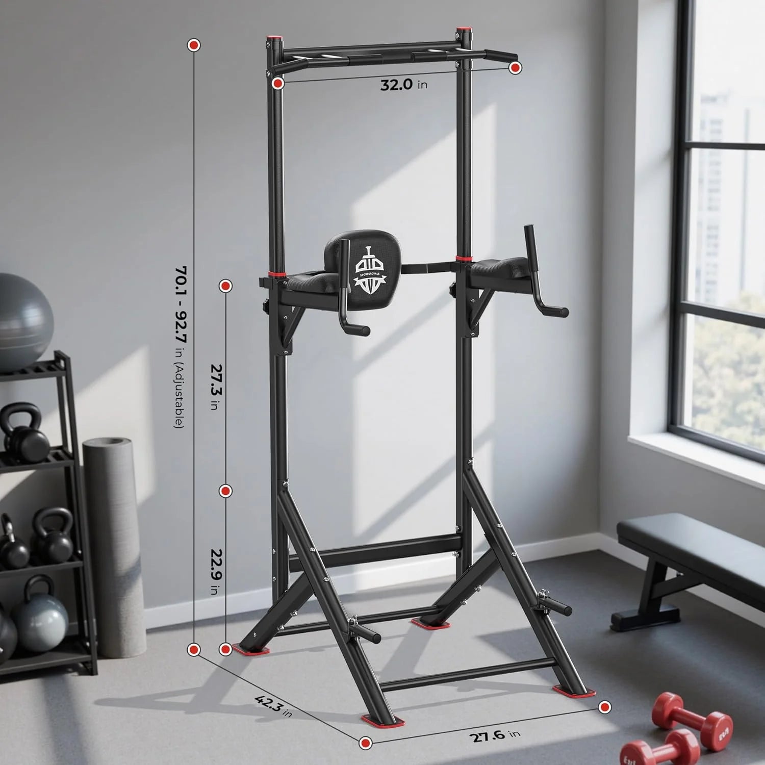 Sportsroyals Power Tower Pulp Up Bar Station, 450 lbs stable suspended immersion tilt station