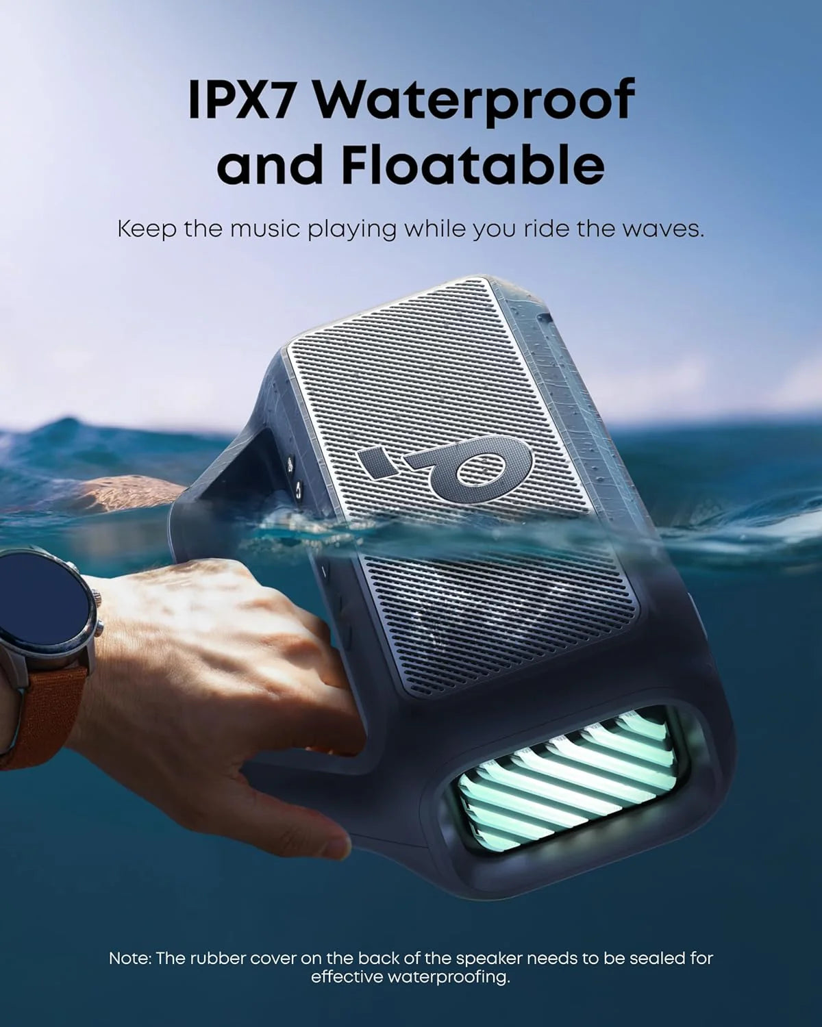 Outdoor Speaker, 80W, Subwoofer, BassUp 2.0, 24H Playtime, IPX7 Waterproof, Floatable, RGB Lights, USB-C, Custom EQ, Bluetooth 5.3, Portable for Camping, Beach, and Backyard