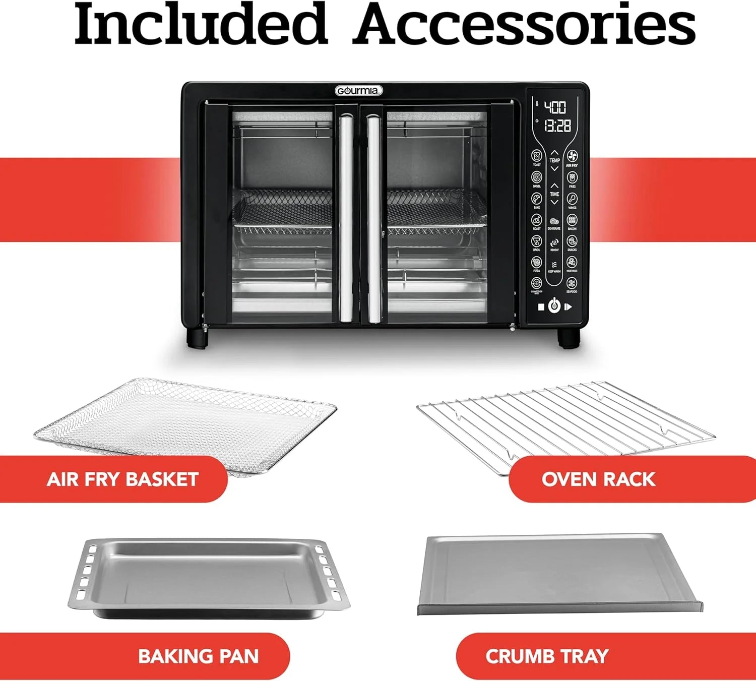 Gourmia Oven Air Fryer Combo with 17 Cooking Presets, 24L Capacity, Convection Rack, Baking Tray, Recipe Book GTF7460