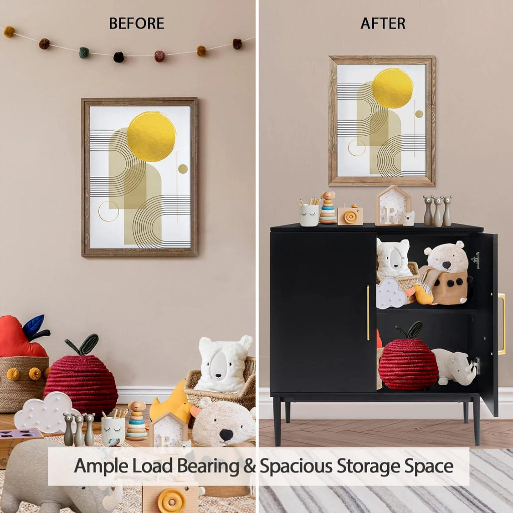 Free Standing Cabinet Black Wood for Living Room, Bedroom, Dining Room, Hallway, Entryway