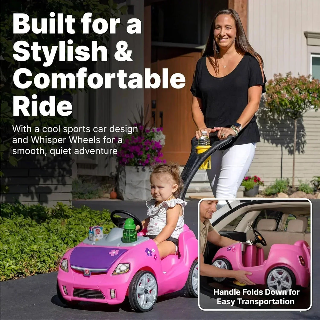 Step2 Whisper Ride II Ride On Push Toy Car Pink Ride On Car with Included Seat Belt Easy Storage