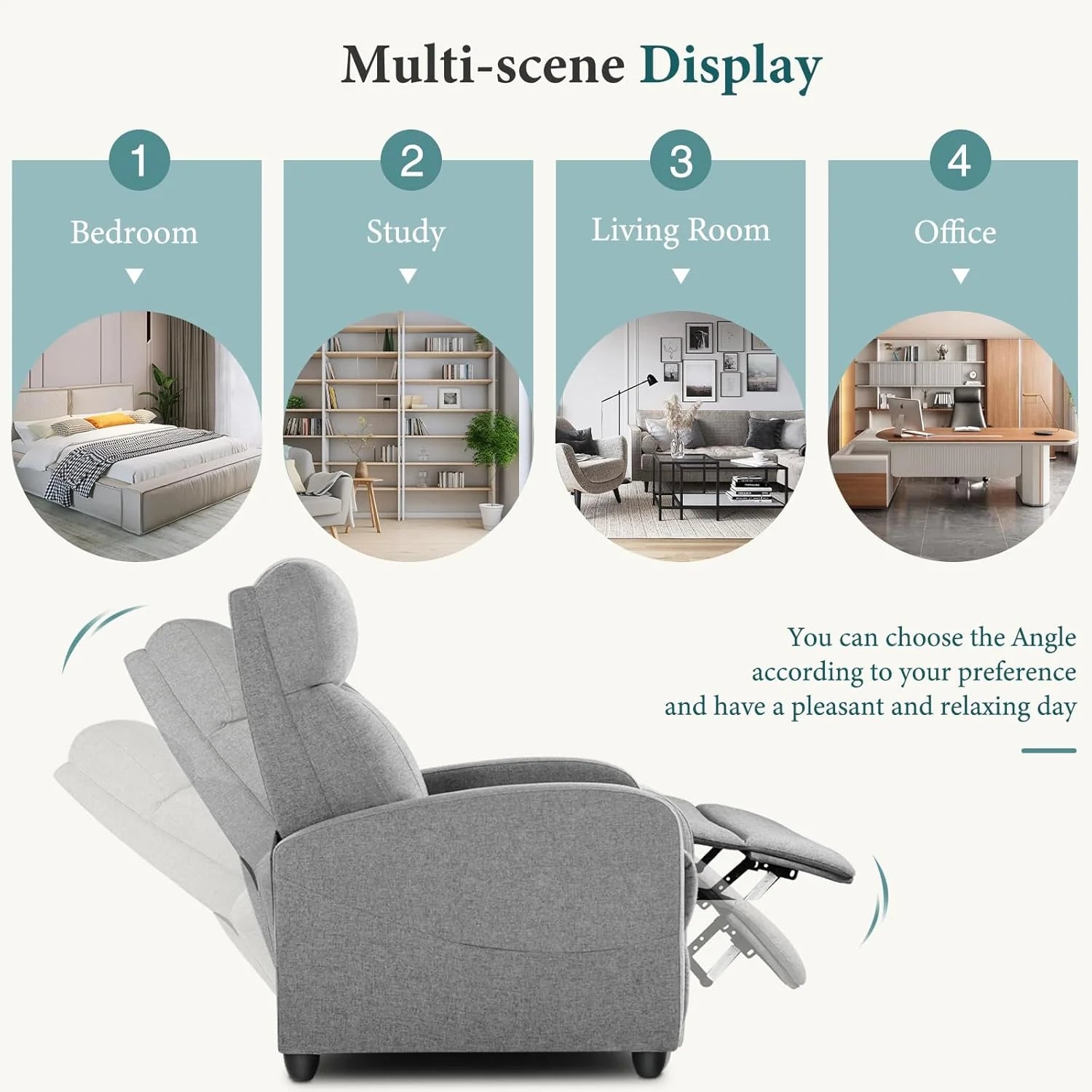 Swivel Rocking Recliner Chair with Extra Large Footrest High Back, Upholstered Glider Nursery Chair for Living Room, Bedroom & Nursery, Comfortable Deep Seat for Relaxation, Grey
