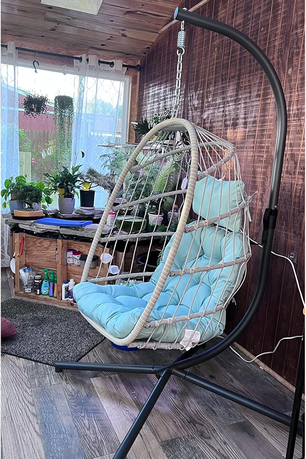 Yechen Indoor Outdoor Egg Hanging Chair Stand Patio Wicker Swing Egg Chair Swinging Chair