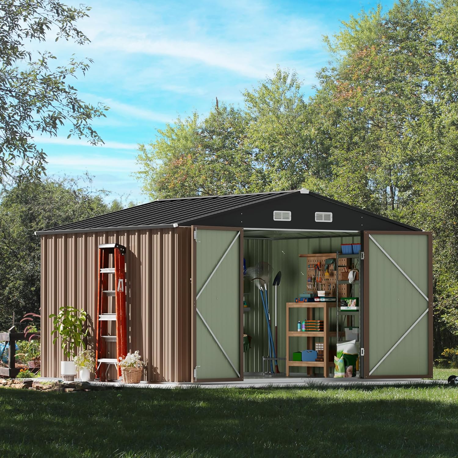 Devoko Outdoor Storage Shed Lockable Metal Garden Shed Steel Anti-Corrosion Storage House