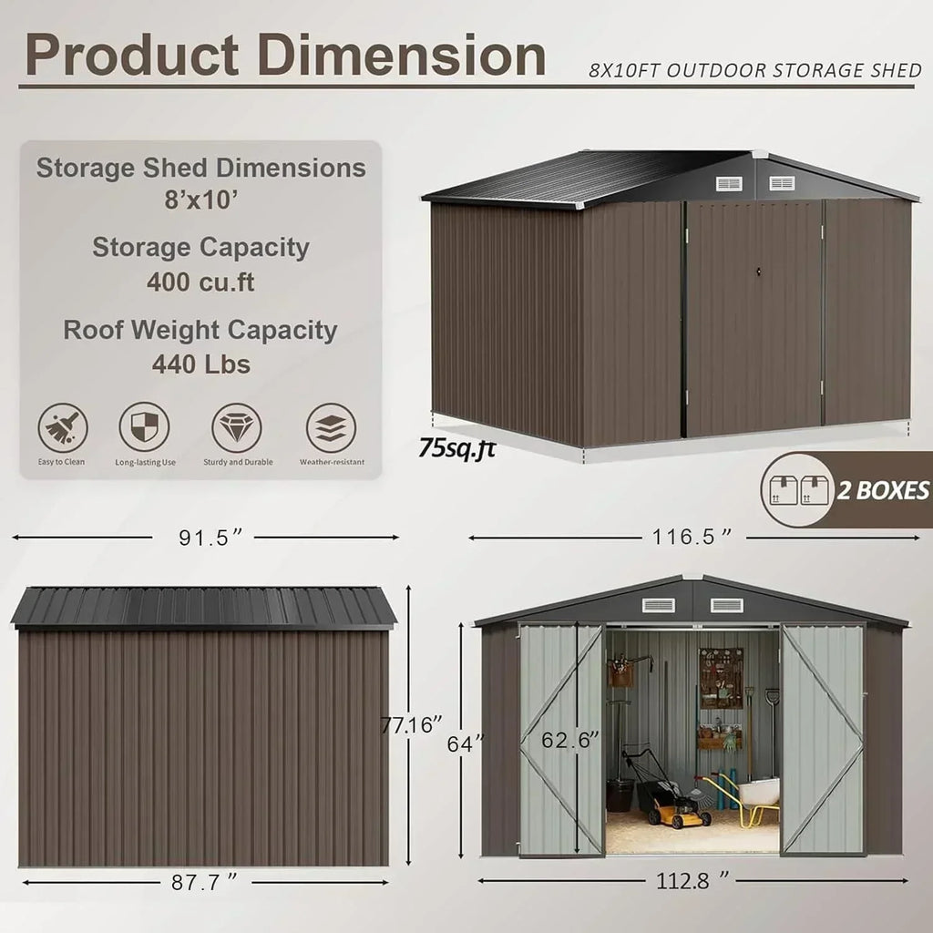 Aoxun 6.2x4 FT Shed Outdoor Storage Shed Metal Garden Shed Sloping Roof Tool Shed Bike Shed
