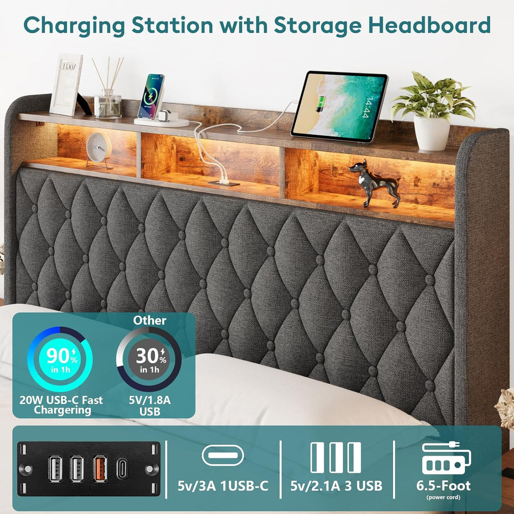Queen Bed Frame Storage Lift Up Queen Size Bed Frame Headboard Upholstered Platform Bed