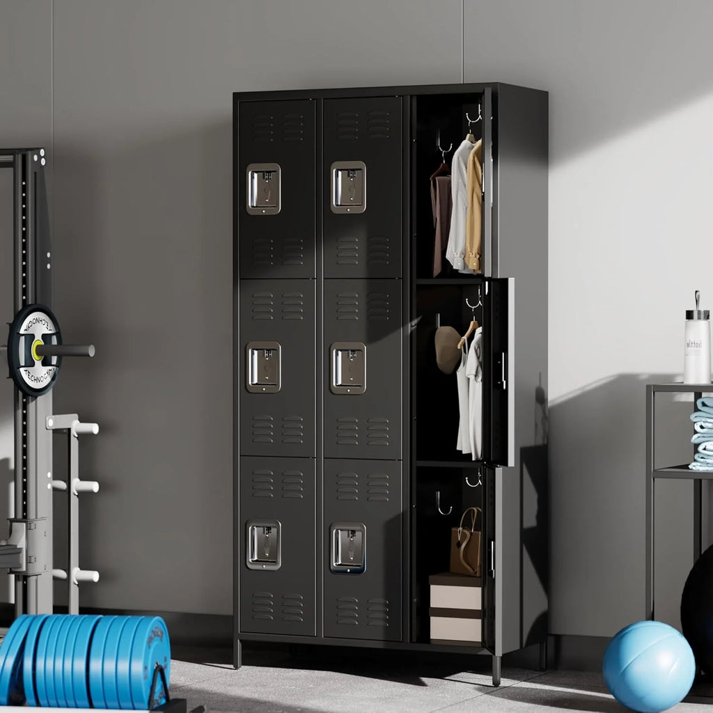 GAOMON Locker for Employees, 6 Doors Locker Cabinet with Hooks, Storage Locker for Home, Office, Gym, School, Assembly Required, Black