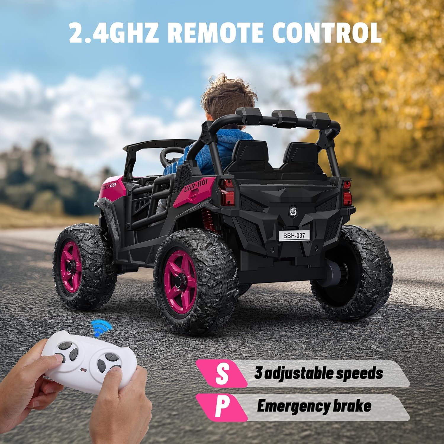Pink all-terrain car travel electric toy truck