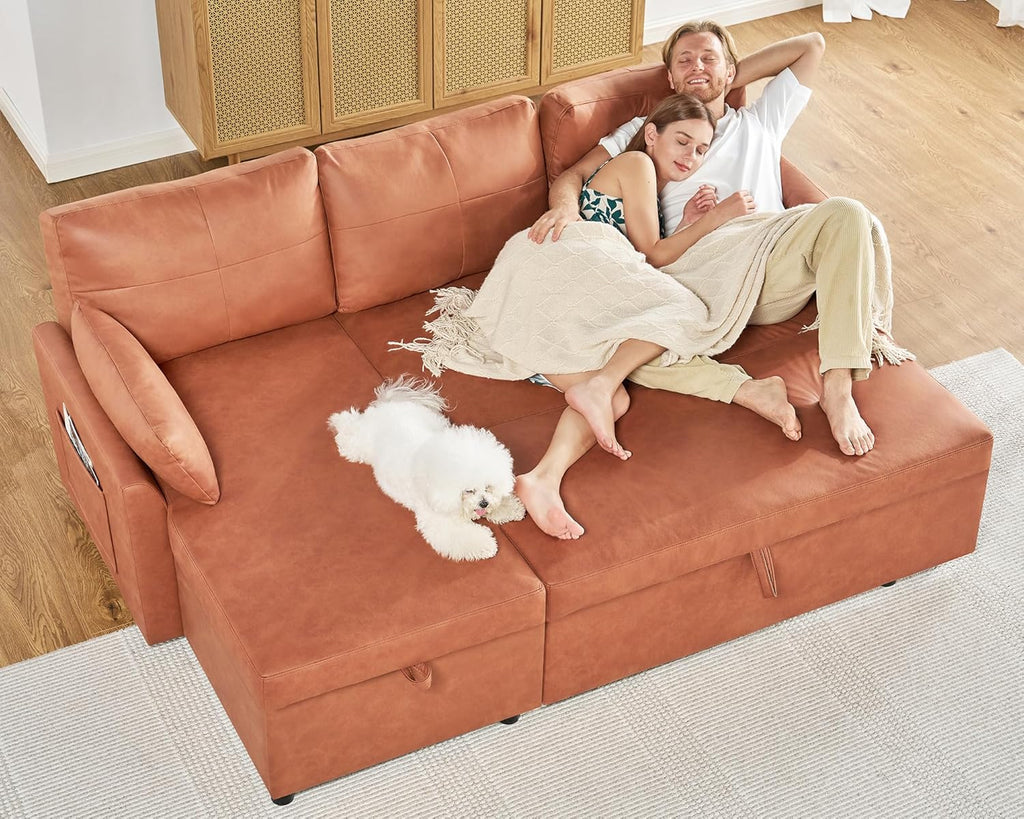 VanAcc Sofa Bed Sleeper Sofa with Storage Chaise 2 in 1 Pull Out Couch Living Room
