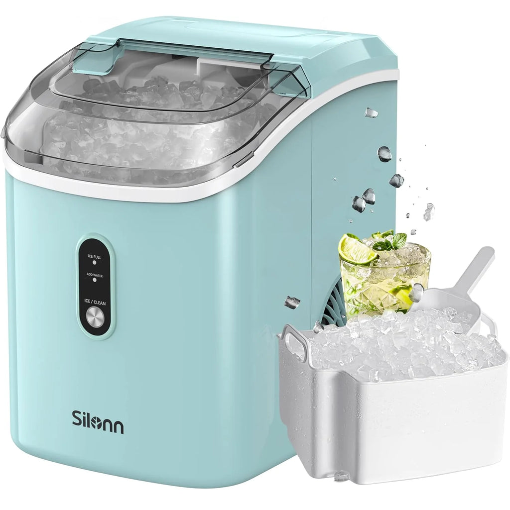 Nugget Ice Maker Countertop, Silonn Chewable Pellet Ice Machine with Self-Cleanin Function, 33lbs/24H Portable Ice Makers for Home Kitchen Officce, Black