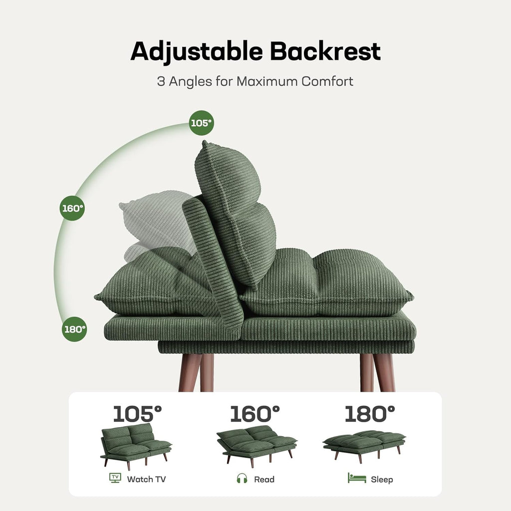 Futon Sofa Bed Futon Sofa Adjustable Back Armrests Converts to Small Sleeper Sofa Bed