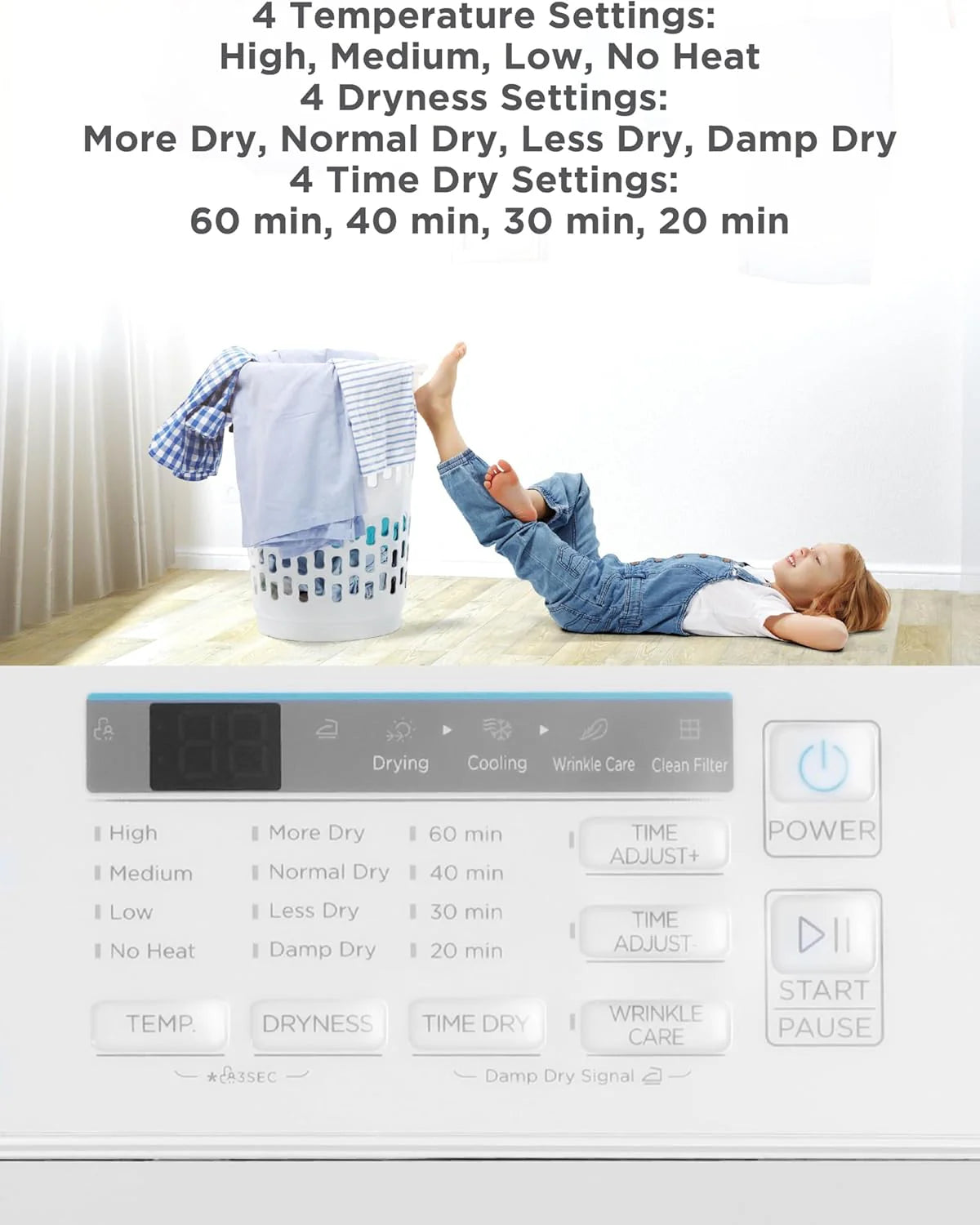 Compact Clothes Dryer, 1.5 Cu. Ft. 850W Electric Dryer, 120V Vented Portable Dryer with Stainless Steel Drum, for 5.5 lbs. of clothing for Standard Wall Outlet