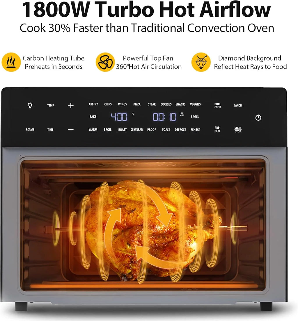 Beelicious 32QT Extra Large Air Fryer Toaster Oven Combo with Rotisserie and Dehydrator