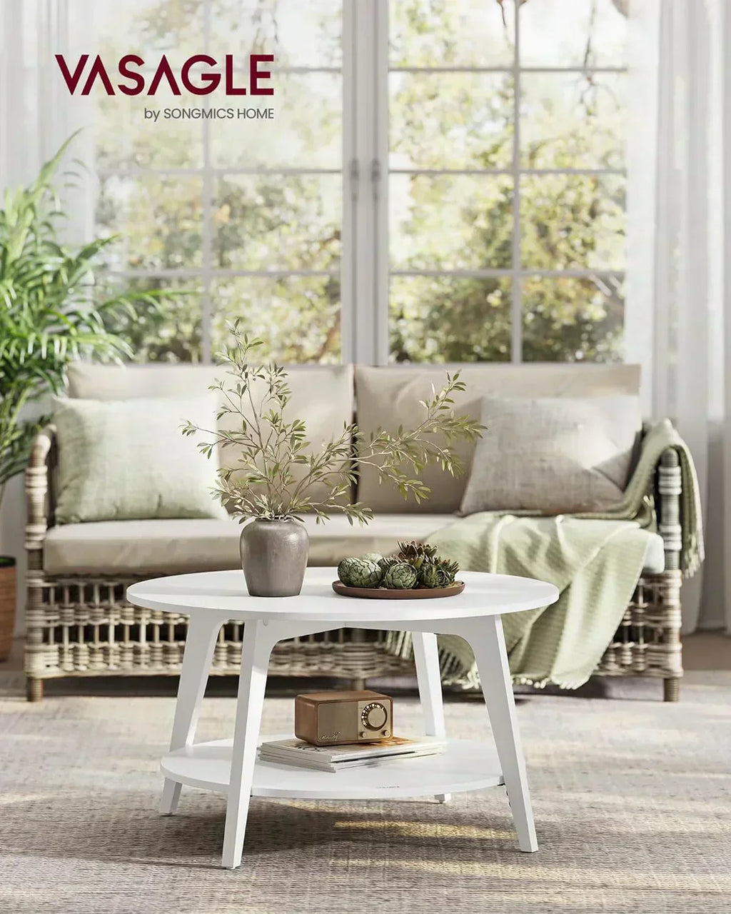 VASAGLE Round Coffee Table 2 Tier Coffee Table with Storage for Living Room 31.5 x 17.7 Inches