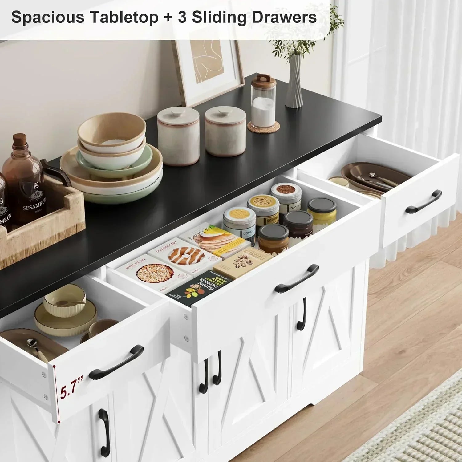 Sideboard with drawers large 55-inch sideboard modern farmhouse wood kitchen dining table
