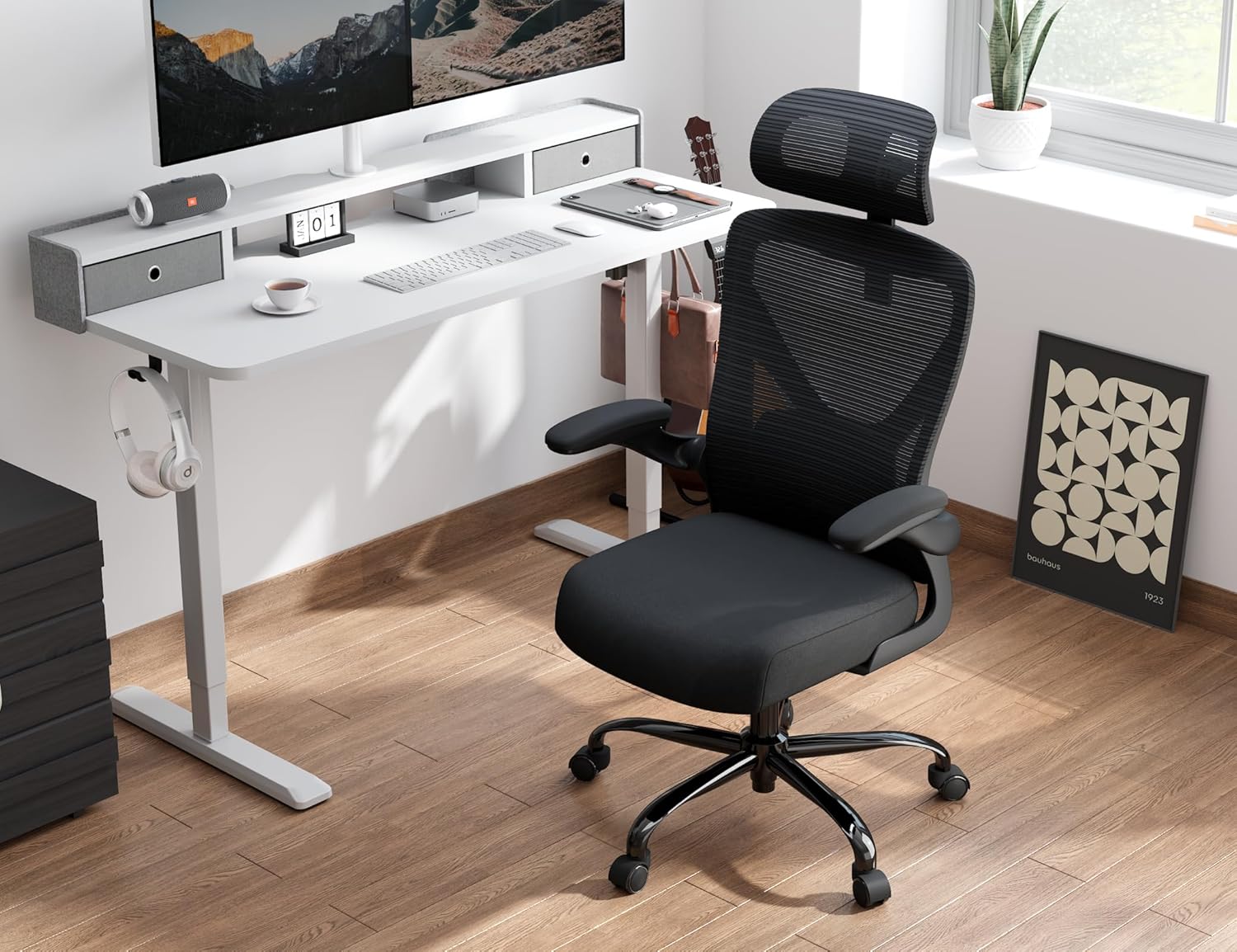 Office computer desk and chair gaming chair with lumbar support and headrest