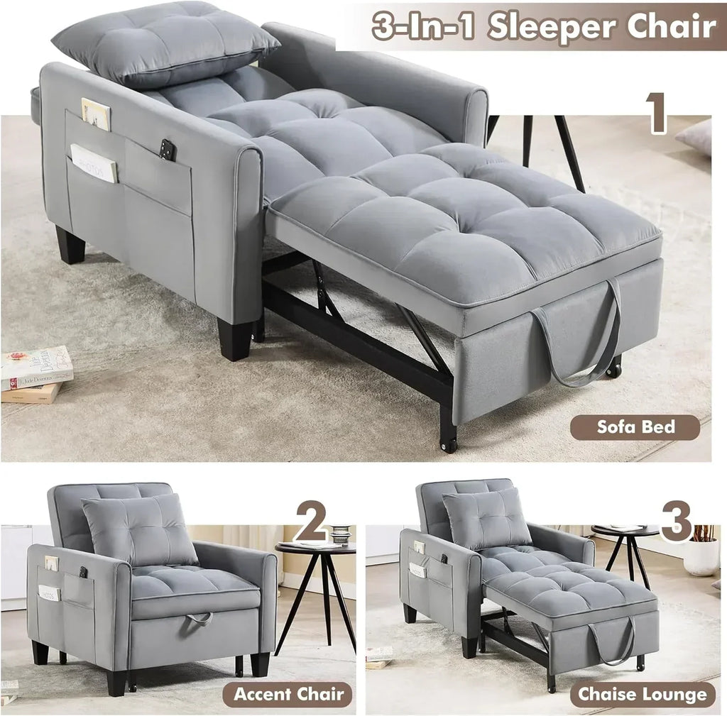 Convertible Sleeper Chair 3 in 1 Sleeper Chair Bed Pull Out Sofa Bed Chairs Velvet Single Sofa