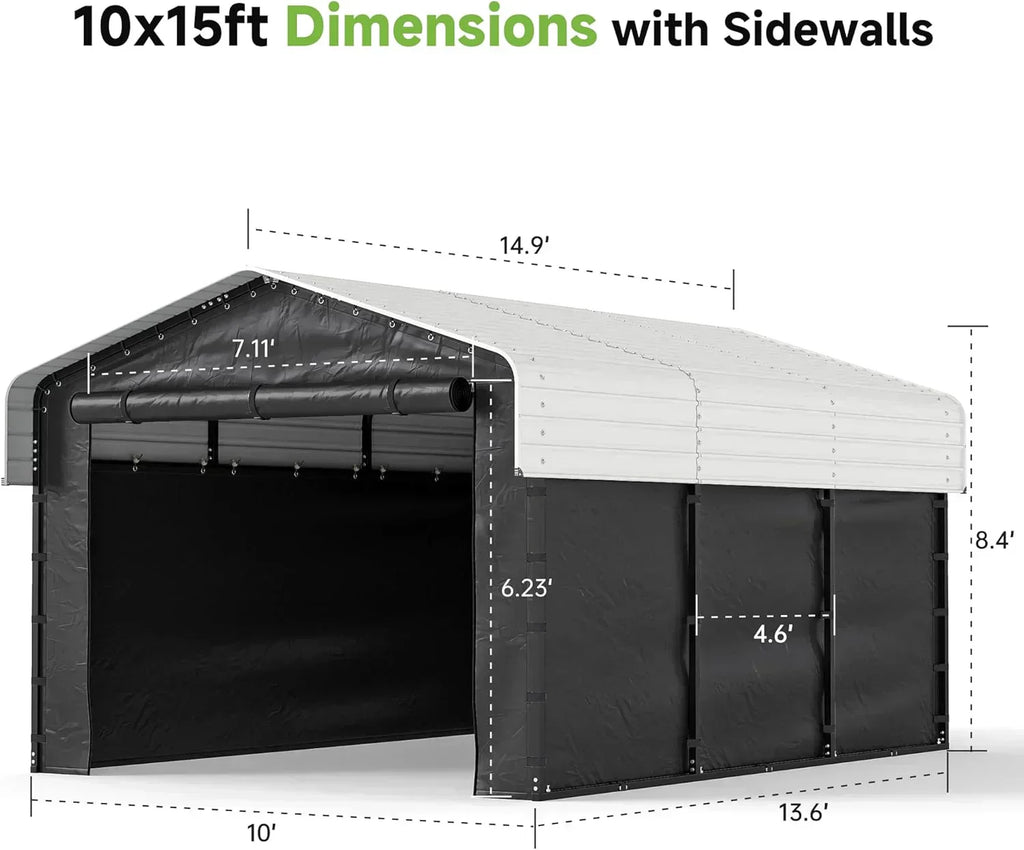 10'x15' Heavy Duty Metal Carport Outdoor Garage Car Shelter Shade with Heavier Frame
