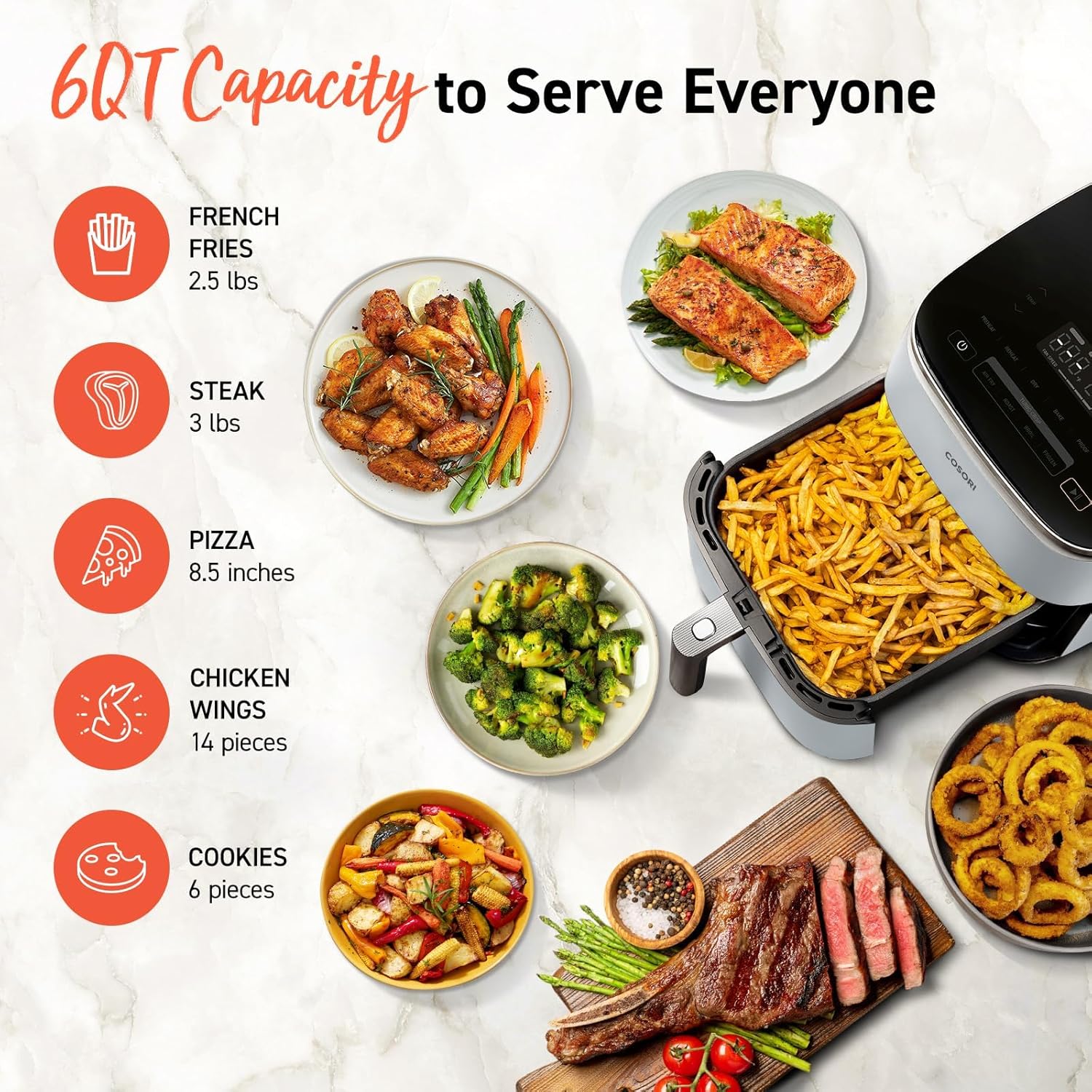 COSORI Air Fryer 9-in-1 Compact & Large 6-Qt Fast Turbo Modes Precise Heat for Even Results