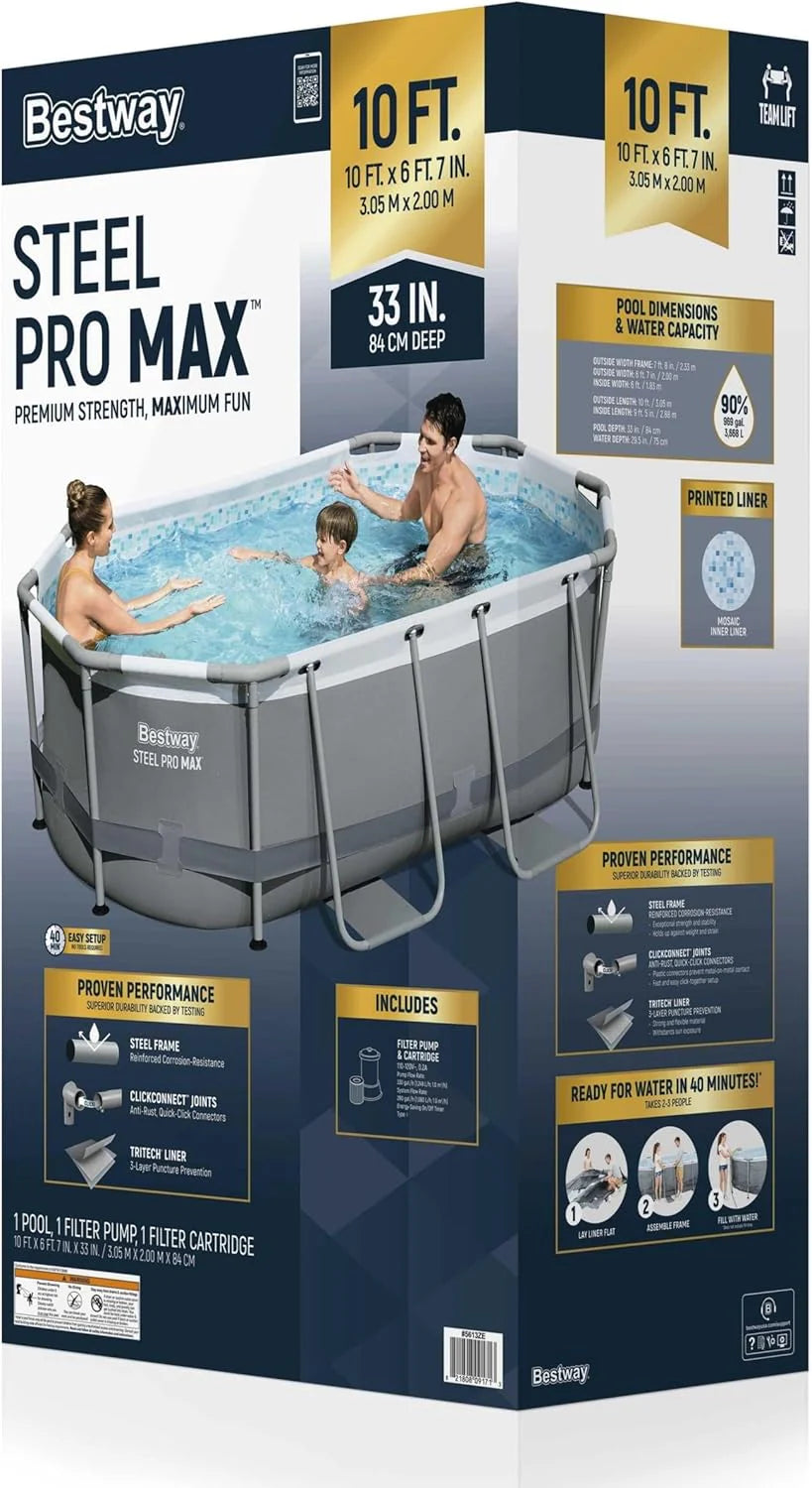 Power Steel 14' x 8'2 x 39.5 Oval Above Ground Pool Set | Includes 530gal Filter Pump, Ladder, ChemConnect Dispener