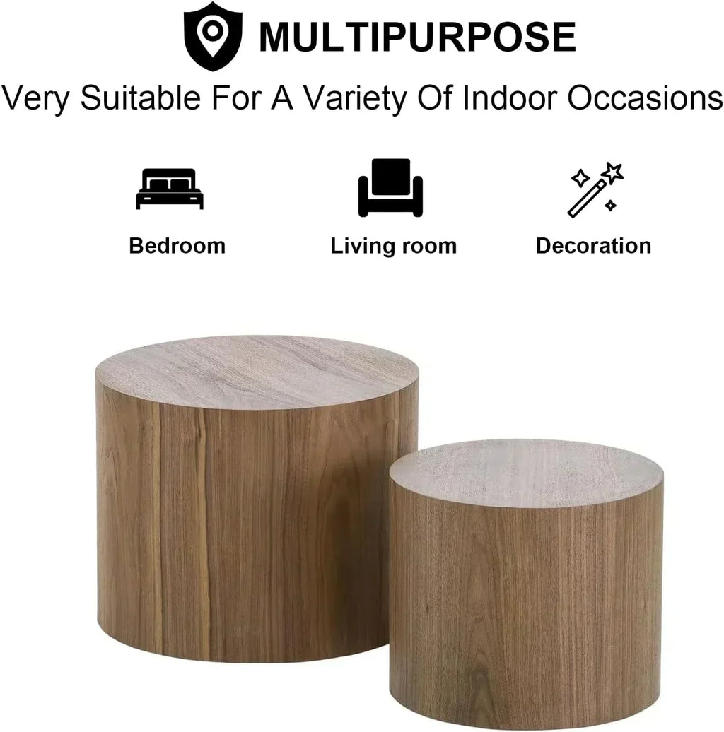 Nesting Coffee Table Set of 2 Modern Round Coffee Table with Non-Slip Feet Circle Accent Tables