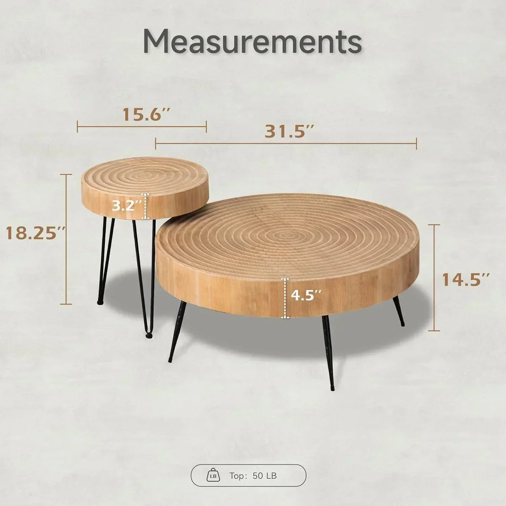 Two-Piece Modern Farmhouse Living Room Coffee Table Set Round Nesting Tables