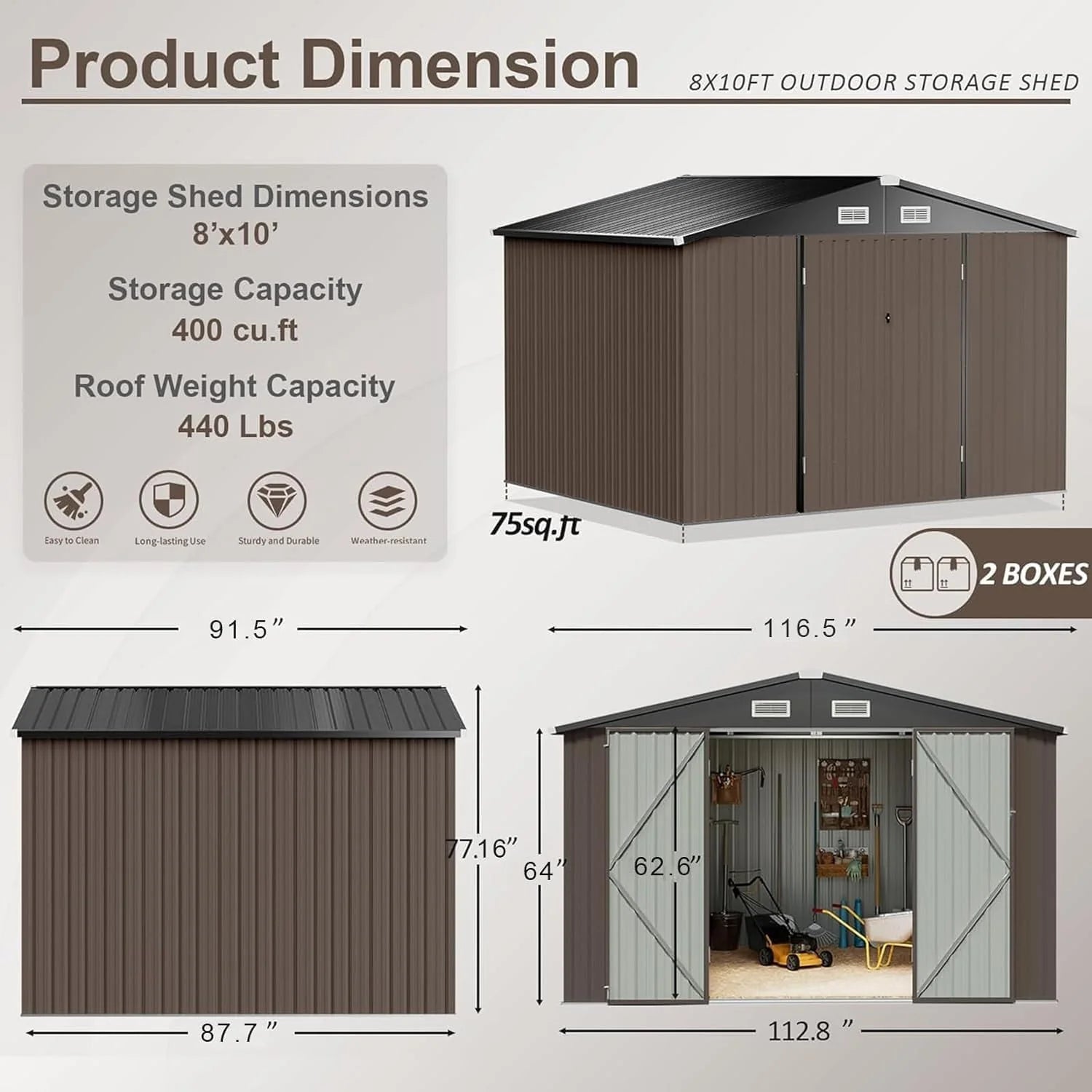 Aoxun 6.2x4 FT Shed Outdoor Storage Shed Metal Garden Shed Slooping Roof Tool Shed Bike Shed