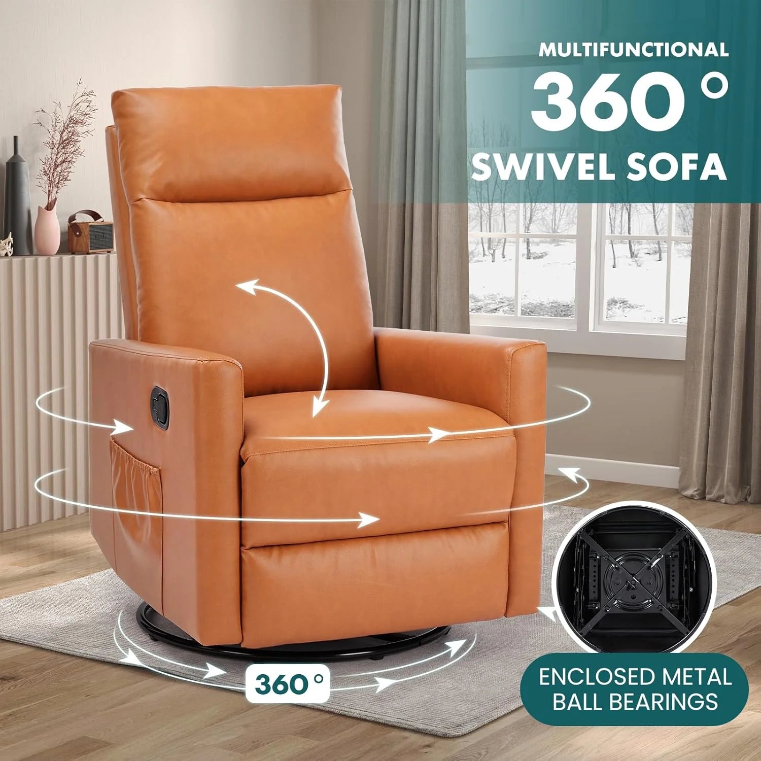Swivel Rocking Recliner Chair with Extra Large Footrest High Back, Upholstered Glider Nursery Chair for Living Room, Bedroom & Nursery, Comfortable Deep Seat for Relaxation, Grey