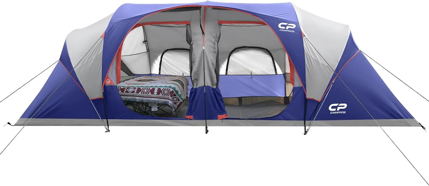 CAMPROS CP Tent 12-Person-Camping-Tents,3 Room Family Tents,Waterproof Windproof Family Tent with Top Rainfly,6 Large Mesh Windows,Double Layer,Easy Set Up, Portable with Carry Bag-20' x 9' x 72(H)