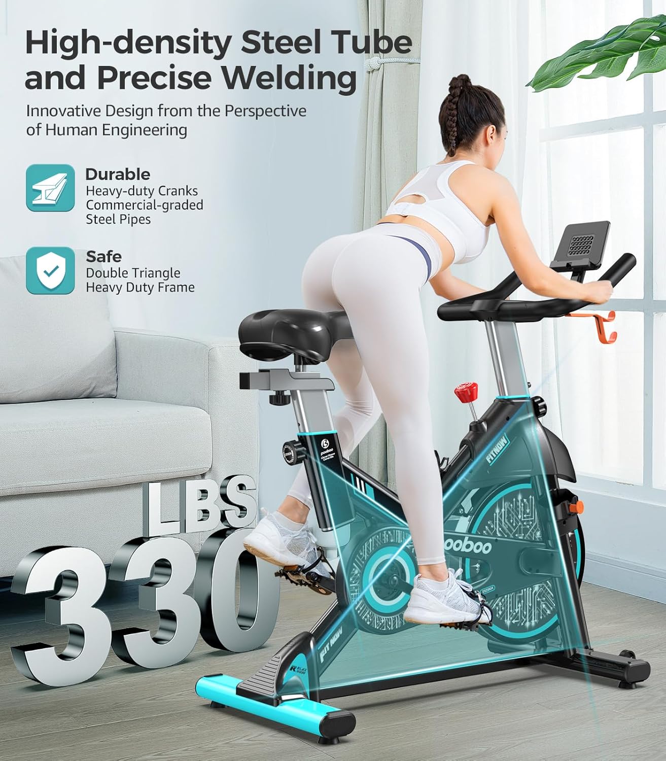 pooboo Exercise Bike, Adjustable Magnetic/Brake Pad Resistance Silent Belt Drive, Indoor Cycling Bike for Home Cardio, Fitness Stationary Bike with 350lbs/300lbs Weight Capacity &Upgraded Version Seat
