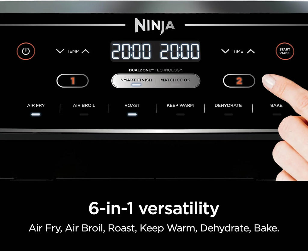 Ninja Foodi 10QT 6-in-1 DualZone Smart XL Air Fryer, 2 Independent 5QT Baskets, Smart Cook Thermometer, Match Cook, Smart Finish, Air Fry, Roast, Bake, Dehydrate, Reheat, Grey, DZ550