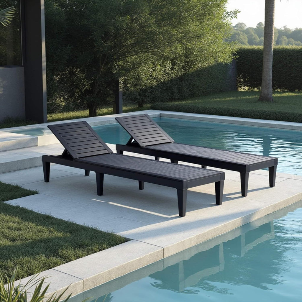 Patio Chairs Black Chaise Lounge Chair Outdoor 5-Position Adjustable Sun Tanning Chair