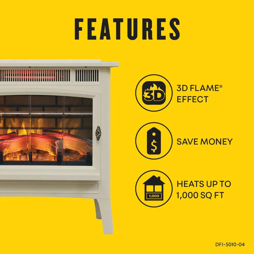 Freestanding Electric Fireplace Stove Heater with 3D Flame Effect for 1000 Sq. Ft