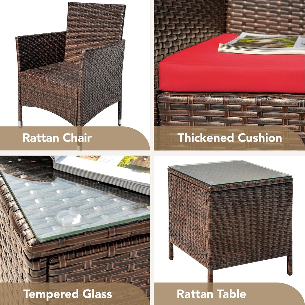Devoko Patio Porch Furniture Sets 3 Pieces PE Rattan Wicker Chairs Outdoor Garden Furniture Sets