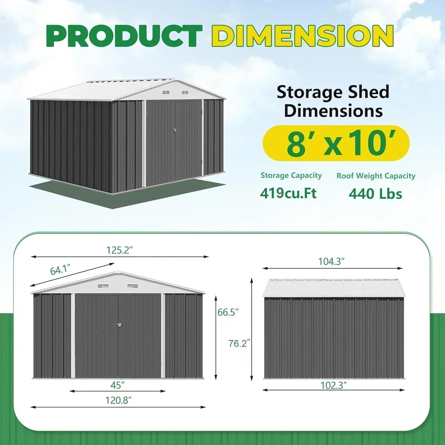 Devoko Outdoor Storage Shed Lockable Metal Garden Shed Steel Anti-Corrosion Storage House