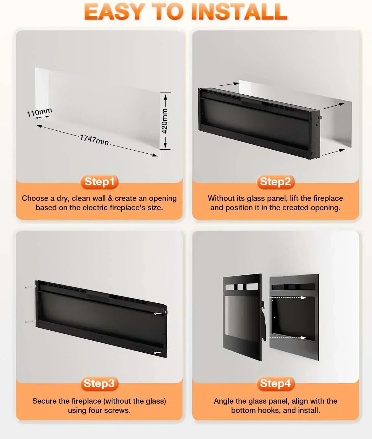 Electric Fireplace 60Inch Wall Mounted Electric Fireplace Heater with Timer Inserts TV Stand