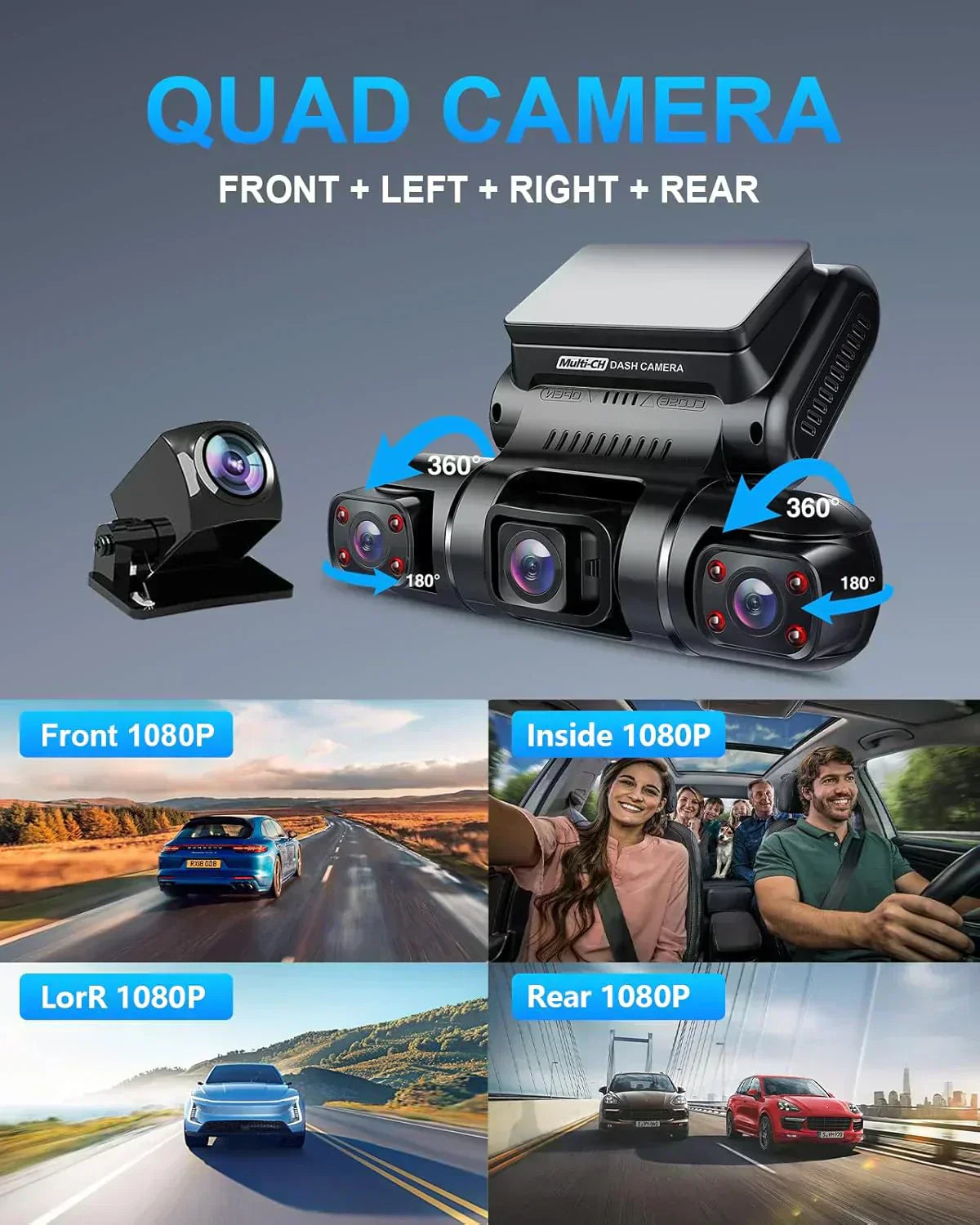 PRUVEEO 360-degree view car dash cam built-in GPS WiFi recording parking mode monitor